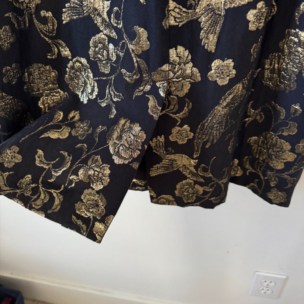 Anthropologie Maeve Black & Gold Floral Birds Jacquard Dress - Picture 6 of 16